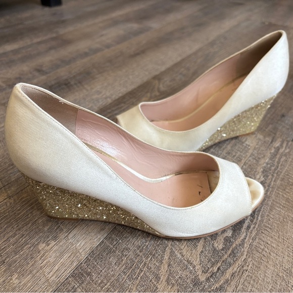 Kate Spade Cream Wedges with Gold Glitter Heel - Picture 1 of 9